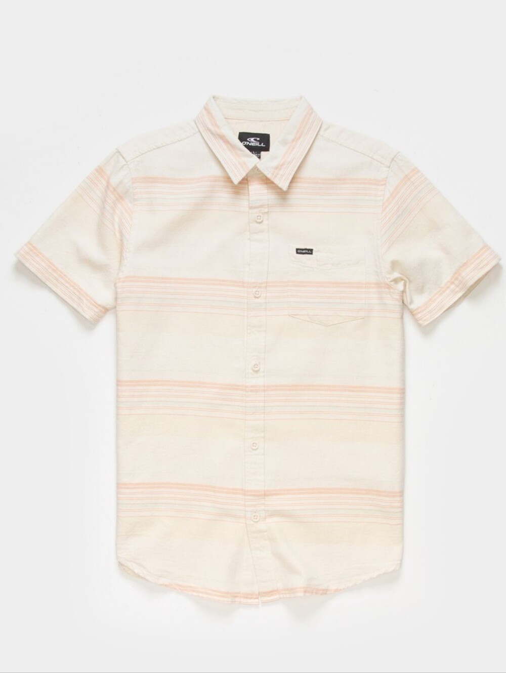 O'Neill Boys L All Swells Cream Short-Sleeve Button-Up Shirt with Peach Stripes